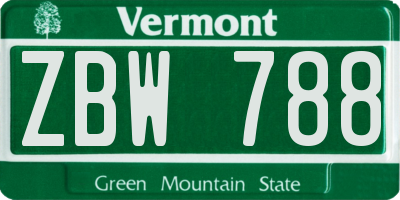 VT license plate ZBW788