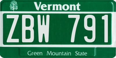 VT license plate ZBW791