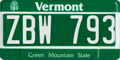 VT license plate ZBW793