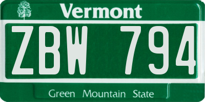VT license plate ZBW794