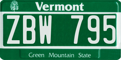 VT license plate ZBW795