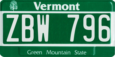 VT license plate ZBW796
