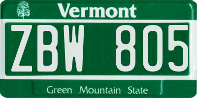 VT license plate ZBW805