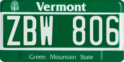 VT license plate ZBW806