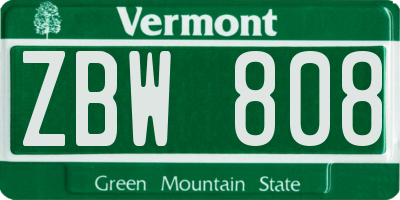 VT license plate ZBW808