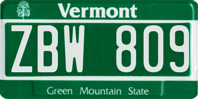 VT license plate ZBW809