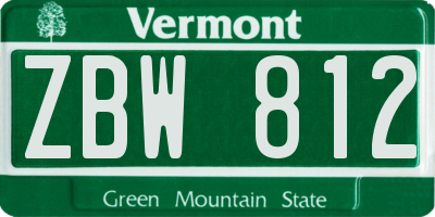 VT license plate ZBW812