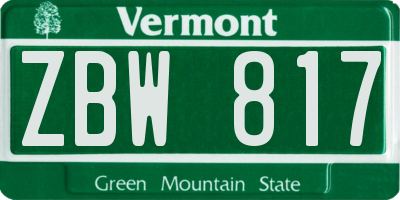 VT license plate ZBW817