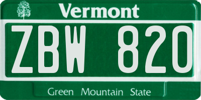 VT license plate ZBW820