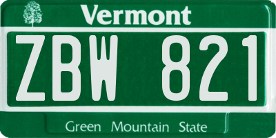 VT license plate ZBW821