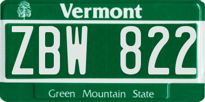 VT license plate ZBW822