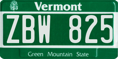VT license plate ZBW825