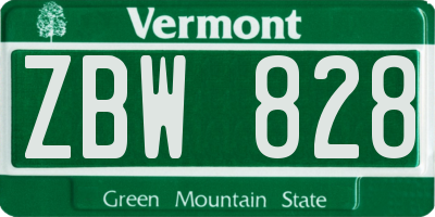 VT license plate ZBW828