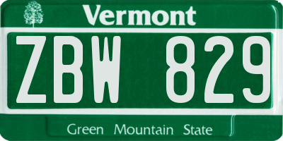 VT license plate ZBW829