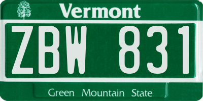 VT license plate ZBW831
