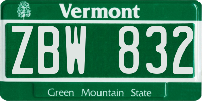 VT license plate ZBW832
