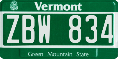 VT license plate ZBW834