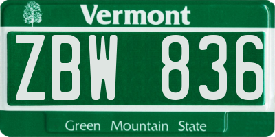 VT license plate ZBW836