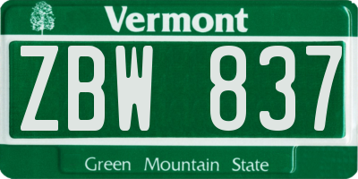VT license plate ZBW837