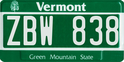 VT license plate ZBW838