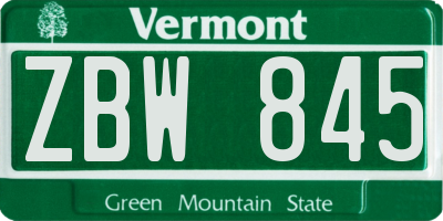 VT license plate ZBW845
