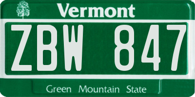 VT license plate ZBW847