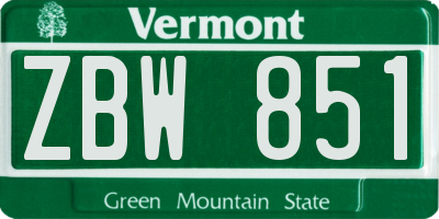 VT license plate ZBW851