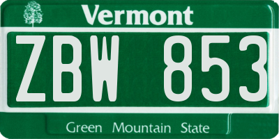 VT license plate ZBW853