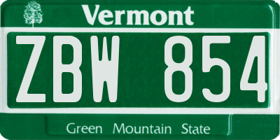 VT license plate ZBW854