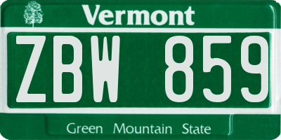 VT license plate ZBW859