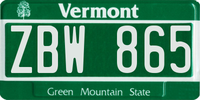 VT license plate ZBW865