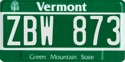 VT license plate ZBW873