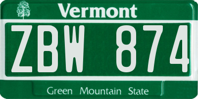 VT license plate ZBW874
