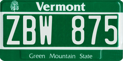 VT license plate ZBW875
