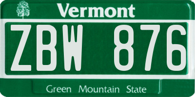 VT license plate ZBW876