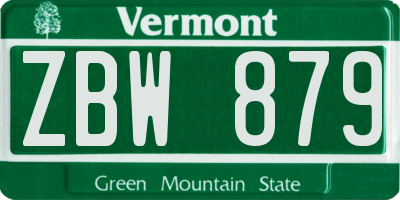 VT license plate ZBW879