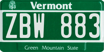 VT license plate ZBW883