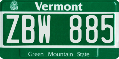 VT license plate ZBW885