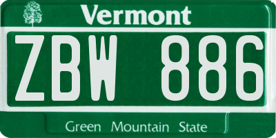 VT license plate ZBW886