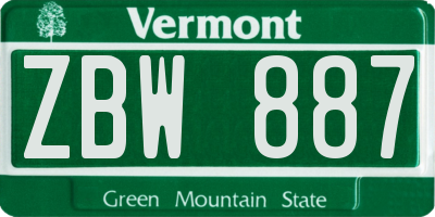 VT license plate ZBW887