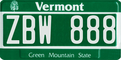 VT license plate ZBW888