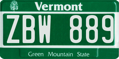 VT license plate ZBW889