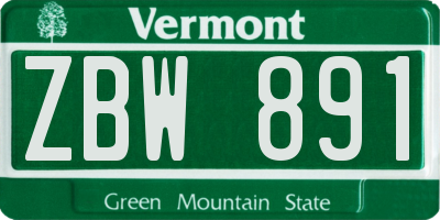 VT license plate ZBW891