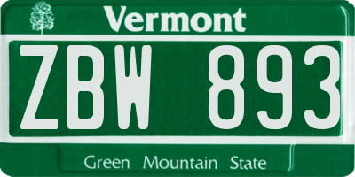 VT license plate ZBW893