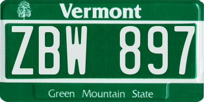 VT license plate ZBW897