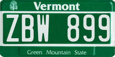 VT license plate ZBW899