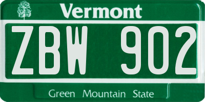 VT license plate ZBW902