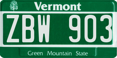 VT license plate ZBW903