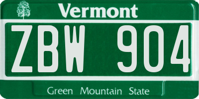 VT license plate ZBW904
