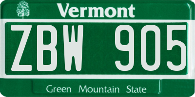 VT license plate ZBW905